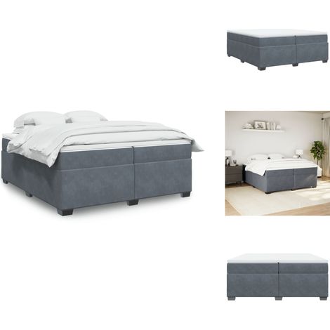 Sommier à lattes de lit et matelas Gris foncé 200x200cm Velours - Lit Double - Lit Velours - Lit Avec Sommier - Matelas À Ressorts Ensachés - Literie (1/5)