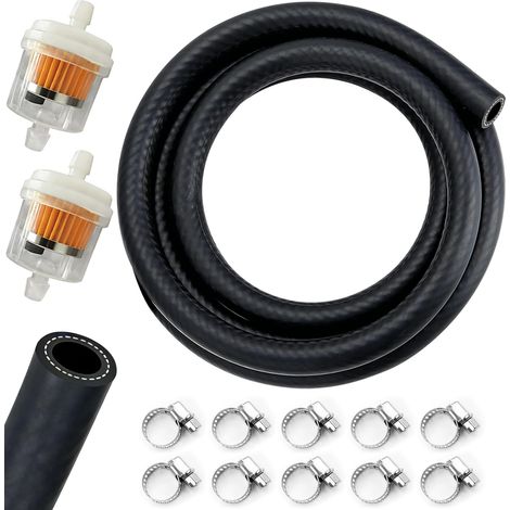 Kit Tuyau de Carburant,2m Conduite de Carburant 6mm ID/ 8mm ID avec 2 Filtres à Carburant et 10 Colliers de Serrage,Durite Essence pour Voiture,Moto,Roller,Tracteur,Générateurs et Petits Moteurs (8mm) (1/5)