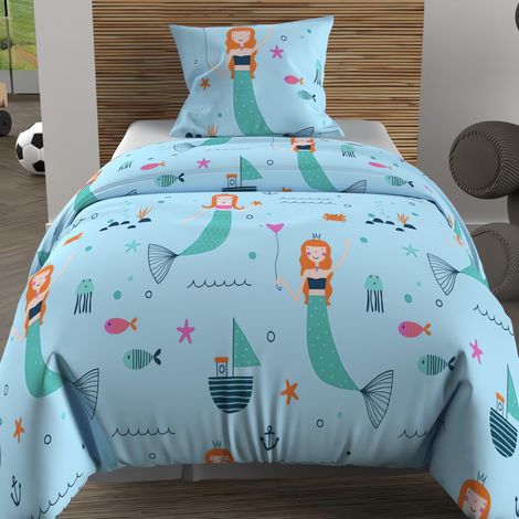 Parure Housse de Couette 140x200 cm Bleu, 100% Coton 57 Fils/cm2 (1/5)