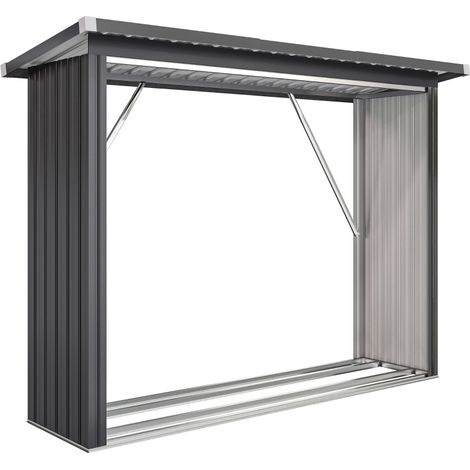 Abri à bois en acier avec plancher surélevé et toit incliné 213 x 66,5 x 150 cm, gris foncé (1/5)