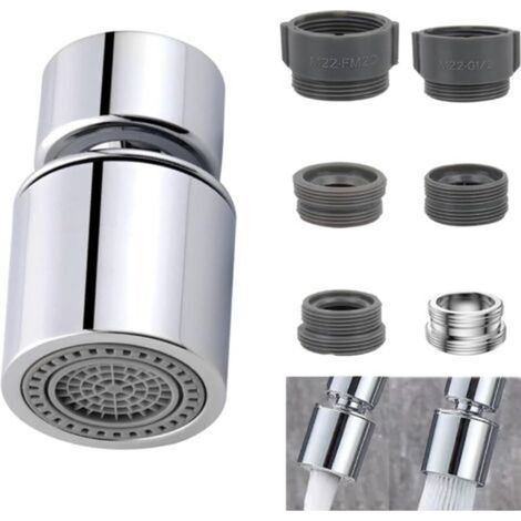 Mousseur Robinet, 360°Pivotant Aérateur de Robinet avec 5 Pièces Adaptateur Robinet Cuisine, 2 Modes, Aérateur Robinet Economie Eau, pour Robinet Lavabo de Salle de Bain et Cuisine (1/5)