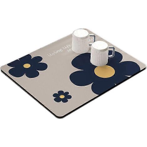 Tapis égouttoir de cuisine 30 x 40 cm, super absorbant, pour la vaisselle - Bleu + Gris/Fleur (1/2)
