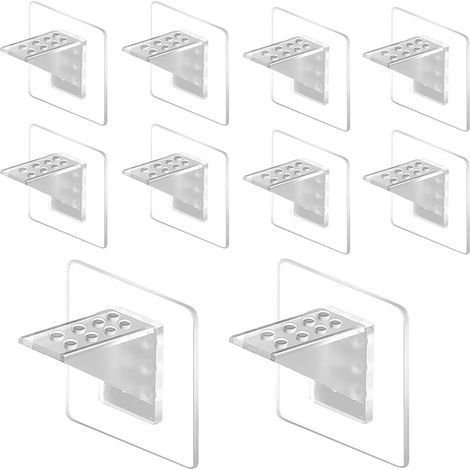 10 Pieces Self-Adhesive Shelf Brackets, Transparent Adhesive Shelf Supports 7 x 7 cm, No-Drill Shelf Pegs for Cabinets, Cupboards, Bookcases and Closets (1/4)