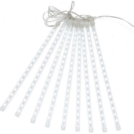 Guirlande Solaire LED Pluie de Météores Blanche, 12 Tubes pour Jardin, Arbres et Extérieur (1/5)