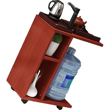 Kleiner, multifunktionaler, tragbarer Teetisch aus Holz, schlicht und modern, mit Rollen, Teakfarbe (1/5)