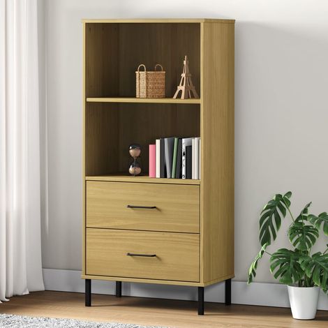 Bibliothèque à 2 tiroirs, Étagère de Rangement, Meuble pour Dossier, Armoire de Rangement Marron 60x35x128,5 cm Bois massif OSLO AXZ52903 (1/5)