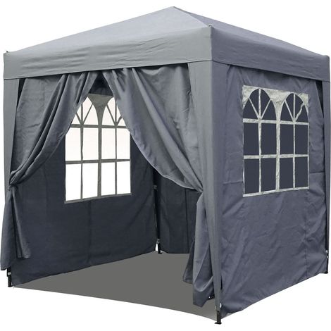 Jardín Gazebo Plegable Pop-Up 2 x 2 m Gris ahumado con 4 paredes laterales de fastening fácil con 2 cremalleras