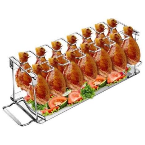 Support pour poulet - Support pour cuisses de poulet - Support pour poulet BBQ - Acier inoxydable robuste, peut contenir 14 cuisses de poulet, va au lave-vaiss (1/4)