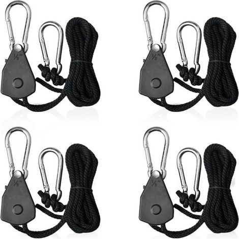 4 Pieces Adjustable Ratchet Ropes with 1/8 Hooks Shade Sail Tensioner Ratchet Strap Rope for Lamp or Plants (1/5)
