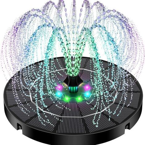 Fontaine à eau flottante à énergie solaire avec lumières LED colorées, fontaine de jardin, fontaine paysagère pour piscine extérieure, ensemble de fontaine solaire à capteur automatique. (1/5)