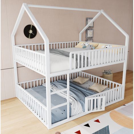 MEUBLIV Litera 140x200 cm blanca – estilo casa con puerta abatible, sin colchón (1/5)