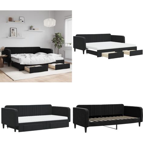 Tagesbett Ausziehbar mit Schubladen Schwarz 100x200 cm Samt - Schlafsofa - Sofa-Bett (1/5)