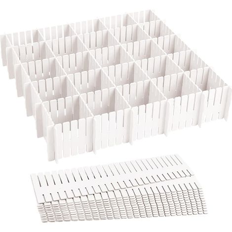 24 Pcs Séparateurs de Tiroir, Organisateur de Tiroir Réglables, Grille Diviseur de tiroir en Plastique pour sous-Vêtements, Chaussettes, Maquillage, Fournitures de Bureau, bain, cuisine etc (32cm) (1/5)