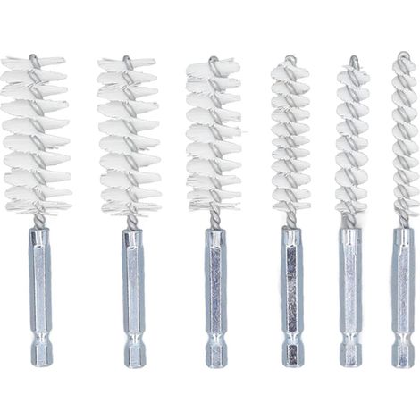Brosse d'alésage, 6 pièces brosse de nettoyage d'alésage avec tige hexagonale de 1/4 po pour perceuse électrique, tournevis à percussion, ensemble de brosses de nettoyage (Nylon (White))