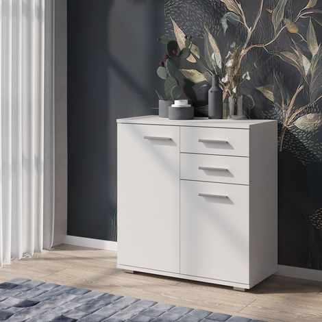Buffet FAUSKE - 2 Tiroirs - 2 Portes - Blanc - Largeur 69 cm, Hauteur 74 cm, Profondeur 34 cm (1/3)