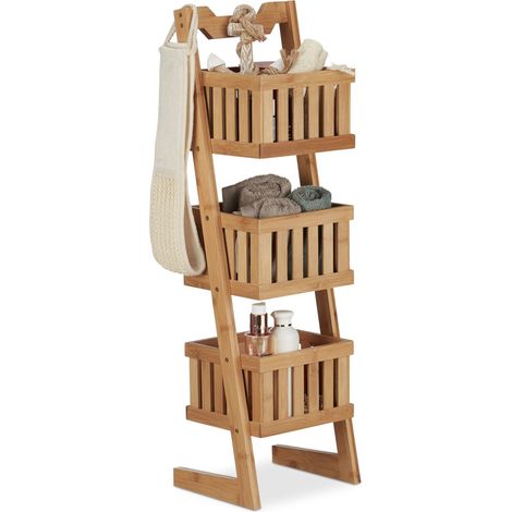 Estante de baño de bambú con 3 cestas