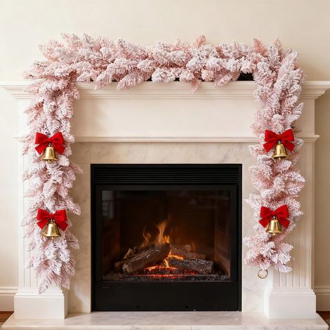 Guirlande En Rotin Flocké - 180 cm - Décoration Artificielle Pour Mariage Festival Noël Intérieur Extérieur - Rose (1/5)