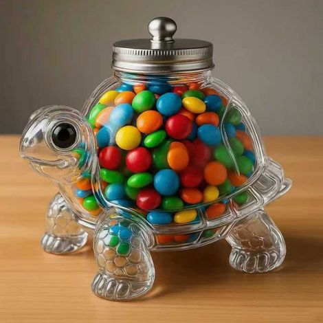Bocal En Verre Forme De Tortue - Récipient Hermetique Pour Friandises Animaux Aliments Secs Café Bonbons Décor Cuisine 15 Cm 1 Pièce (1/5)
