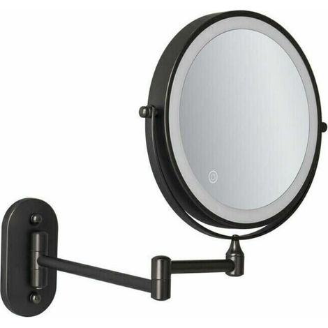 Specchio da parete a LED ricaricabile tramite USB da 8" con ingrandimento 1X/5X, nero,