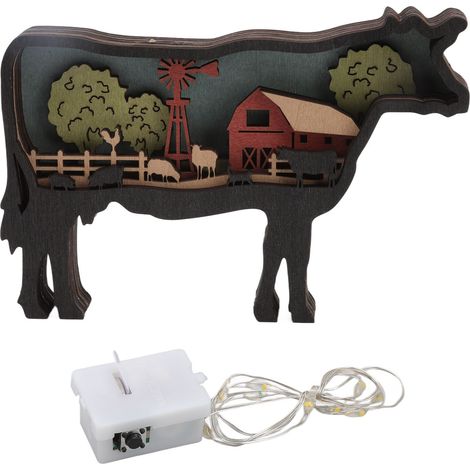 Décoration murale en bois sculpté d'animaux - Vache lumineuse à LED avec couches multiples pour artisanat et ornement (1/5)