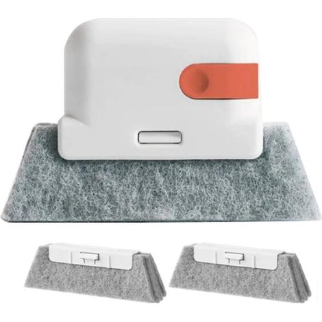 Brosse de nettoyage orange pour fenêtres, rebords de fenêtres, rainures et recoins de placards, avec tête interchangeable, outils de nettoyage ménager (1/4)