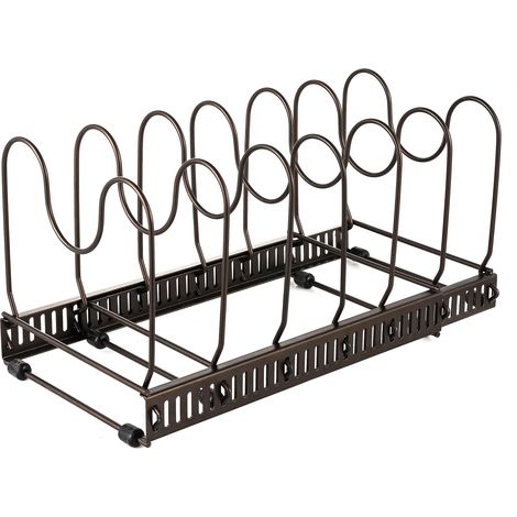 Organisateur Tiroir Cuisine - Support Couvercle Casserole - Range Casserole avec 7 Compartiments Réglables - En Acier Inoxydable - Brun - 1 Pièce