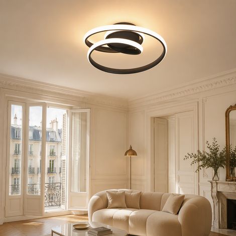 Plafonnier LED, lampe de plafond, luminaire plafond anneau spiralé, 2639 lm 37 W, salon chambre cuisine, noir sable (1/5)