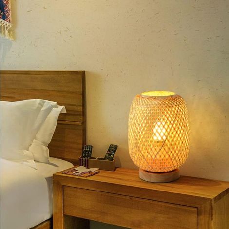 Lampe de table de chevet lanterne en bambou tressé, style japonais, veilleuse décorative, abat-jour pour chambre et bureau (1/5)