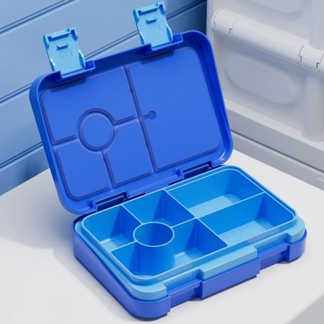Portapranzo grande per bambini (810 ml) in PP, bento box con doppia chiusura, portapranzo portatile adatto al riscaldamento a microonde e per mantenere il cibo fresco, blu (1/5)