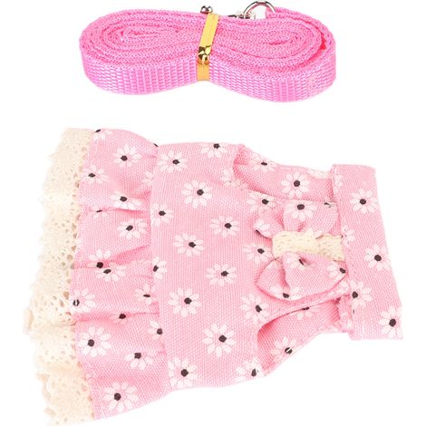 Robe-laisse pour lapin, douce et ajustable, avec cordelette de traction, idéale pour furet, cochon d'Inde et hamster, rose, taille S. (1/5)