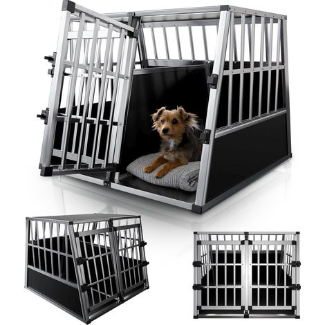 Juskys Alu Hundetransportbox – Auto Hundebox robust & pflegeleicht, Gittertür verschließbar, Aluminium Transportbox für Hunde - Größe XL - 96×90×71 cm (1/5)