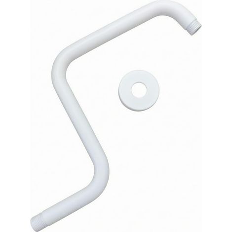 Raccord de bras de douche coudé avec bride, tube en acier inoxydable à déport en Z et fixation murale, idéal pour la rénovation de douches d'appartements et la modernisation d'hôtels, blanc mat (1/5)