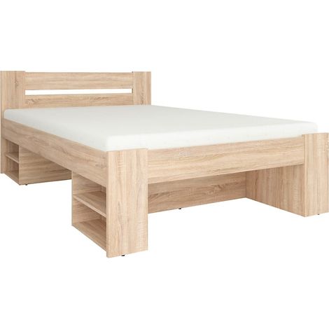 Lit simple 1 place 140 x 200 cm pour enfant avec des étagères de rangement coloris Chêne sonoma - Longueur 204,5 x Largeur 145,5 x Hauteur 47,5-85,5 cm (1/2)
