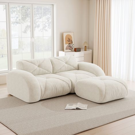 Modulares 2-Sitzer-Sofa hellbeige aus Chenille mit Hocker, rahmenlos und petfreundlich (1/5)