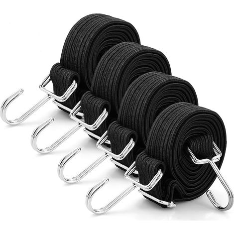 4 Pack Elastic Bands with Hook, 2 m, Elastic Ropes with Turnbuckle Hook, Adjustable Elastic Straps for Luggage Rack, Bungee Cord for Gardening, Transportation, Cycling (1/5)