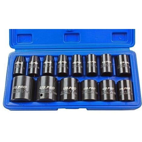 US PRO Impact Sockets 14pc 1/2"" Shallow Metric 10 - 32mm Stubby Impact Set 1679 (1/5)