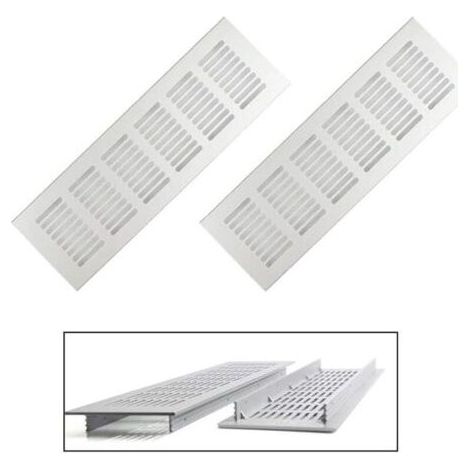 Grilles de ventilation 2 pièces, grilles de ventilation rectangulaires, grilles de ventilation en aluminium, grilles de ventilation extérieures 80x250 mm Grilles de ventilation pour armoire blanches (1/4)