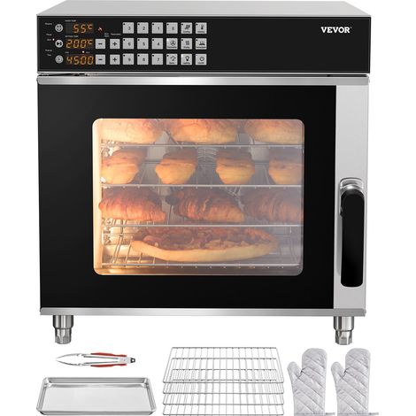 Four à convection commercial, four de comptoir en acier inoxydable, 58 L, four grille-pain à 4 niveaux de 2800 W avec porte en verre trempé, grilles métalliques, gants et pince, pour restaurant (1/5)