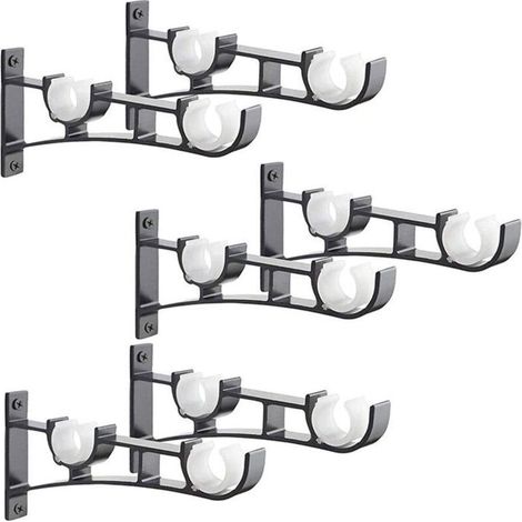 Support de tringle à rideau double - Pack 6 - Aluminium robuste - Noir - Fixation murale (1/2)