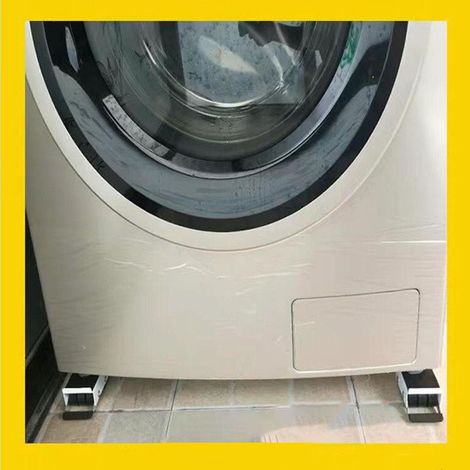 Roulettes universelles pour meubles et appareils électroménagers : base extensible pour lave-linge, réfrigérateur, sèche-linge et lave-vaisselle. Roulettes double rangée argentées. (1/5)