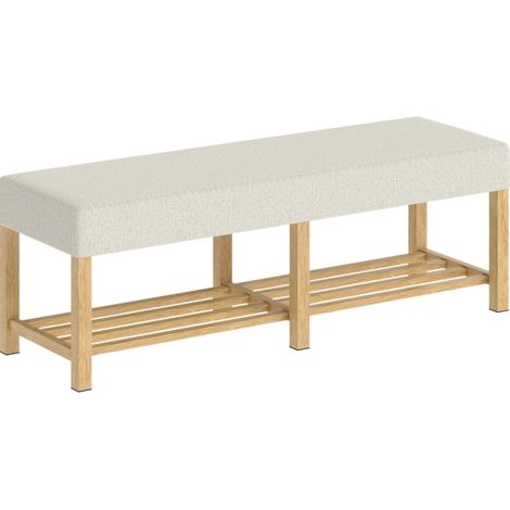 CHICFURN Banco zapatero de 140 cm en madera natural, asiento acolchado crema para dos (1/5)