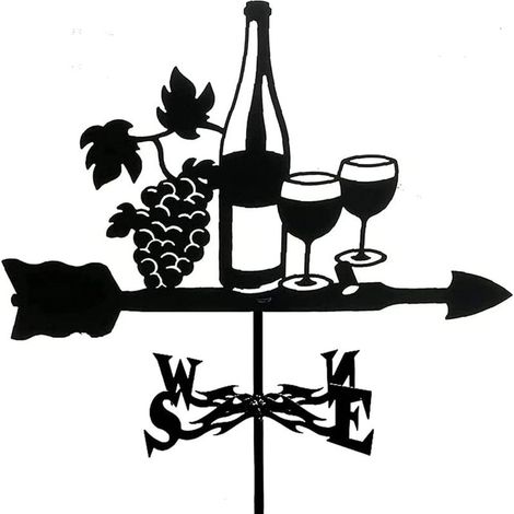 1 pcs Girouette de jardin en forme de bouteille de vin, girouette en métal pour cour, indicateur de direction du vent avec revêtement antirouille pour décoration de jardin et de ferme, girouette de co (1/5)