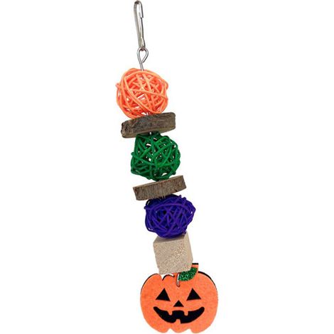 Jouets à mâcher pour oiseaux d'halloween, boule de rotin en bois de pomme, meulage de bec, Cage à perroquet, jouet suspendu avec décor de citrouille pour feuilles de perruches (1/5)