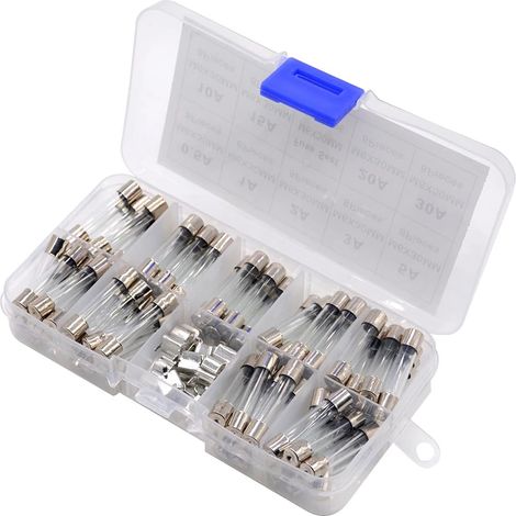 6 x 30 mm flinke Glassicherungen, flinkes Auto-Glasrohr-Sicherungsset und Sicherungssitz – 72 Stück