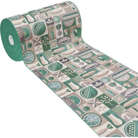Tappeto Cucina Assorbente Bordato Antiscivolo Frutta e Verdura Passatoia Lavabile  Verde - 52x40 Cm