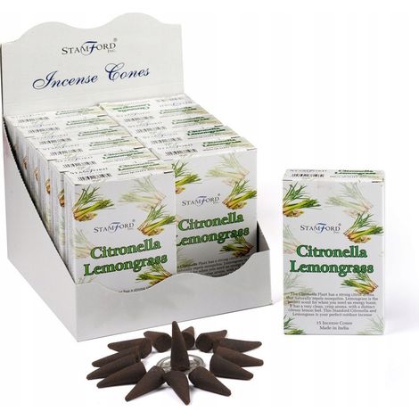 Coni di incenso Stamford, confezione da 15 pezzi - Citronella e Lemongrass