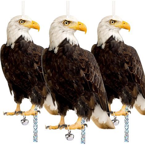 Juego de 3 repelentes de pájaros con forma de búho – Espantapájaros de polipropileno – Resistente a la intemperie – Con campana y cinta reflectante (1/5)