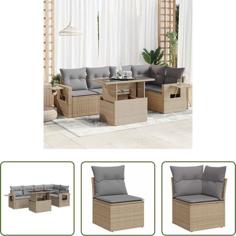 vidaXL Juego de sofás jardín con cojines 6 pzas ratán sintético beige (1/5)