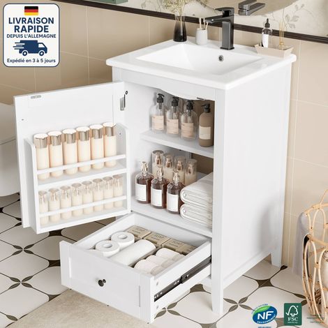 Meuble avec lavabo 51x46x85cm - Évier intégré - Tiroirs silencieux de grande capacité avec étagères réglables - Blanc (1/5)