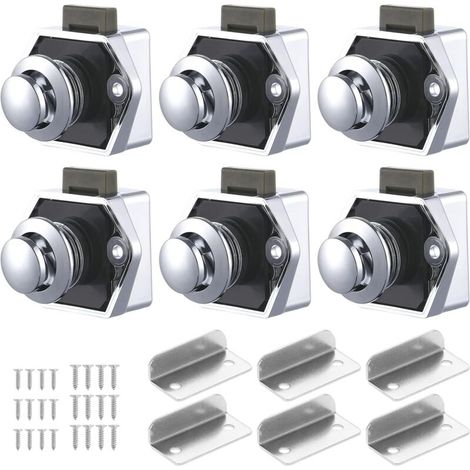 6 PCS Bouton Poussoir Loquet, Serrure Tiroir et Verrou Porte Placard, Loquet de Verrouillage de Porte Sans clé pour Camping-car, Yachts, Bateau, Caravane (1/5)